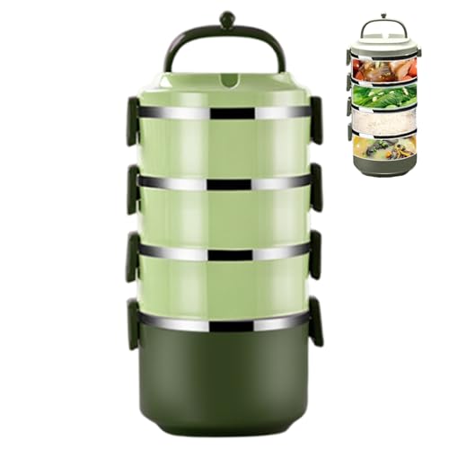 Gcroet Fiambrera de acero inoxidable, lonchera apilable de 4 con asa a prueba de fugas, práctica para adultos, niños, estudiantes, oficina, microondas, verde..