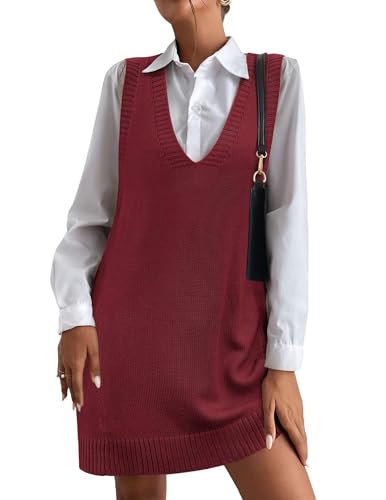 Image of Zeagoo Womens Sweater Vest Dress Pattern Knitted Pullovers Sweaters V Neck Tank Sweater Dress with Pockets
