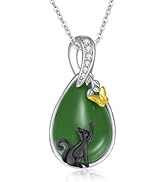HPQQ Jade Necklace for Women Sterling Silver Hummingbird/Dragonfly/Butterfly/Bee/Cat/Cardinal/Owl...