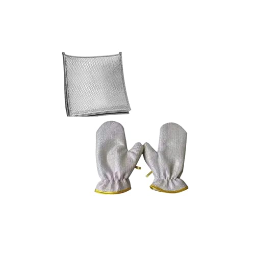 Image of Steel Scrubber Gloves with Cleaning Mesh Pad for Kitchen Utensils Cleaning | Reusable Heat Resistant Hand Gloves & Wire Dishwashing Cloth Combo Pack of 4