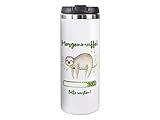 GRAZDesign Kaffeebecher Thermos Lustig, Morgenmuffel mit Faultier, Coffee to go Becher, Geschenk für Mama, Freundin, Kollegin, 450 ml Travel Mug Weiß
