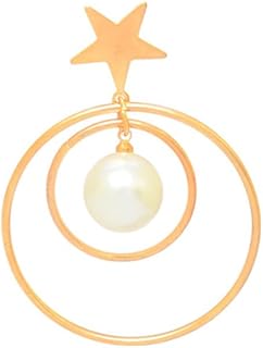 طقم حلقان لؤلؤ دائرية للنساء، 2 قطعة، لون ذهبي