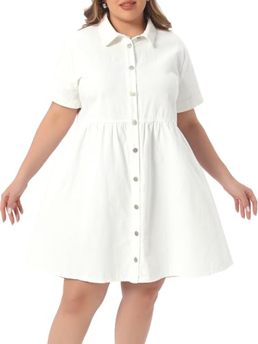 Image of Agnes Orinda Denim Dress for Women Plus Size Button Down Babydoll Sundress Jean Dress with Pockets 2026 Vacation