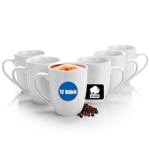 BigDean 12 Stück Kaffeebecher 300ml aus hochwertigem echtem Porzellan...