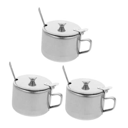 MAGICLULU Modern Decorative Storage Jars 3-piece Stainless Steel Sugar Bowl Set Lids Spoons for Kitchen