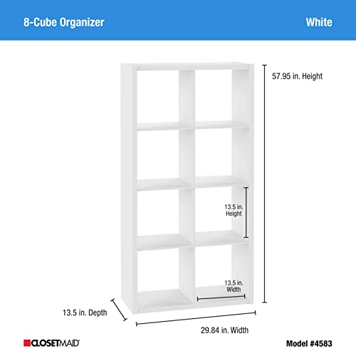 Image of ClosetMaid 4583 Heavy Duty Decorative Bookcase Open Back 8-Cube Storage Organizer in White with Hardware for Closet, Office, or Toys, 57.95 inch H x 29.84 inch W
