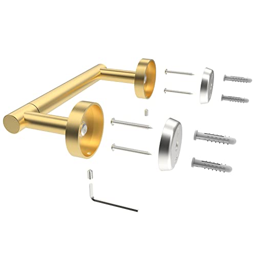 Image of RARXTR Gold Toilet Paper Holder SUS304 Stainless Steel Double Post Pivoting Toilet Paper Roll Holder Wall Mounted Toilet Tissue Holder for Commercial Bathroom RV Brushed Brass Finish