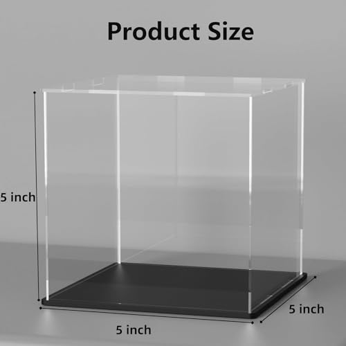 Image of Premium Acrylic Display Box with Black Base | Transparent Dust-Resistant Cube for Toys, Models & Memorabilia | 4x4x4 Inch (5x5x5 Inch)