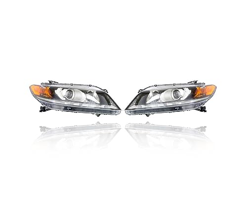 Headlight Assembly - Compatible/Replacement for '13-15 Honda Accord Coupe EXL V6/3.5L - Halogen With LED Daytime Running Light - Pair, Left Driver + Right Passenger Set - 33100T3LA01, 33150T3LA01