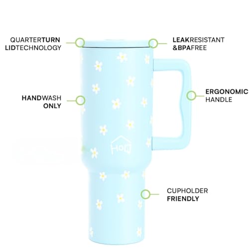 Image of Stainless Steel 1200 ml Vacuum Tumbler with Lid & Straw - Double‑Wall Insulated Cup for Travel, Gym & Office - Keeps Beverages Hot or Cold - 1.2 L Capacity (Blue Tiny Flower)