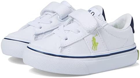 POLO RALPH LAUREN Sayer PS (Toddler) White Recycled Canvas/Navy/Citron/Citron Pony Player 8.5 Toddler M | Image 3