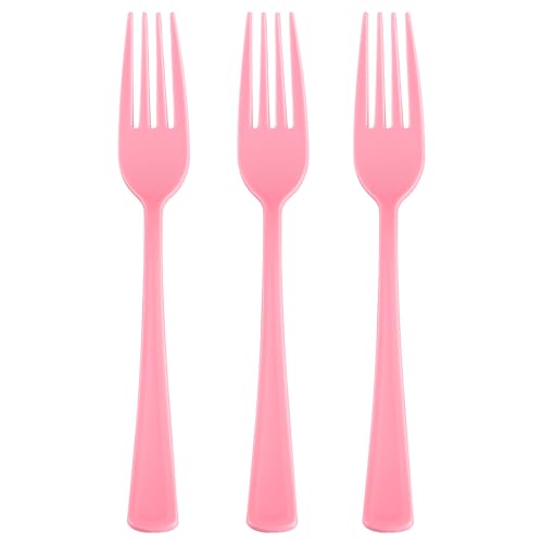 50 Pcs Light Pink Plastic Forks Pink Plastic Silverware Heavy Duty Disposable Cutlery Set for Brithday Wedding Baby Shower Bridal Showe Garden Party