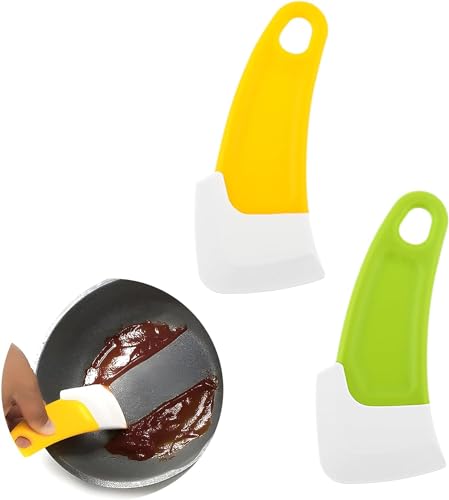 Image of 2Pcs Green and Yellow Silicone Pan Cleaning Scraper, Mabor Cleaning Bowl Scraper Dish Scraper for Kitchen Non-stick Plastic Pot Scraper Tool for Pans Pots Cooking Utensils