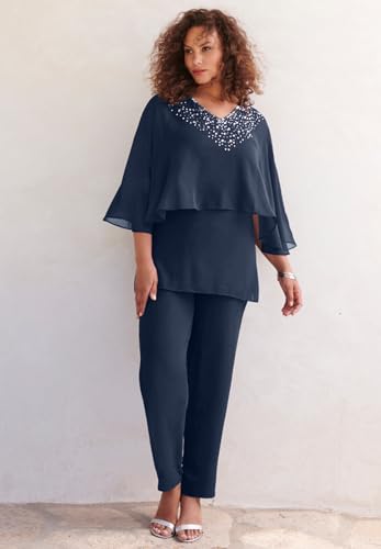 Roaman's Women's Plus Size Embellished Capelet Pant Set4