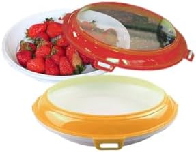 Keep Food Fresh with TPU Plastic Wrap Tray, Reusable Food Storage Tray, Stackable Preservation Tray for Vegetable Fruit Meat （2 pack） (orange+red)