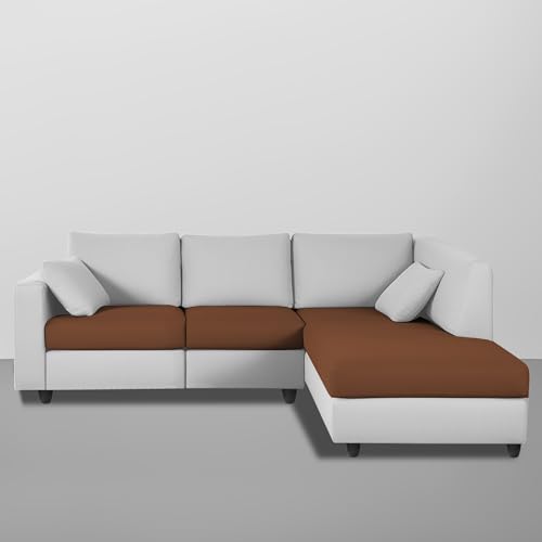 Image of Florian RHS 4 Seater L Shape Sofa Set for Living Room (Brown Grey Fabric) Premium Fabric Sofa