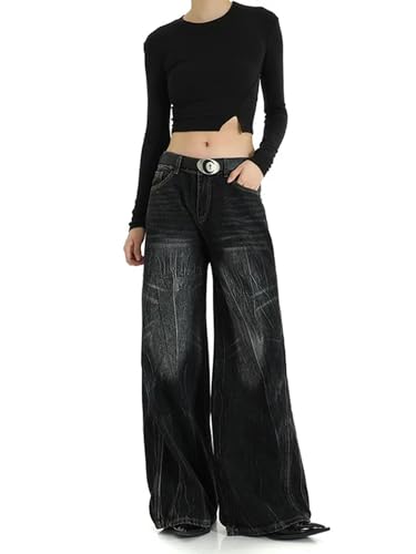 Nuevos Pantalones de Mezclilla Negros de Pierna Ancha, Moda de Venta al por Menor, Pantalones Vaqueros Largos, Pantalones Casuales, Ropa de Calle Negro L