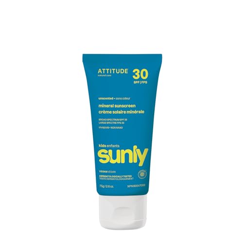 ATTITUDE 100% Mineral Sunscreen SPF 30, Fragrance Free, 2.6 Ounce