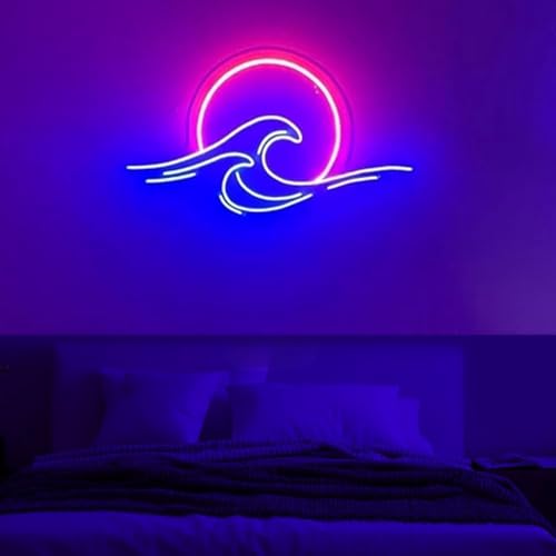 Xusdamyj Sunset Over The Waves Neon Sign,Sunset Sunrise Sign for Wall Decor Dimmable Wave Neon Sign,for Man Cave Bedroom Living Room