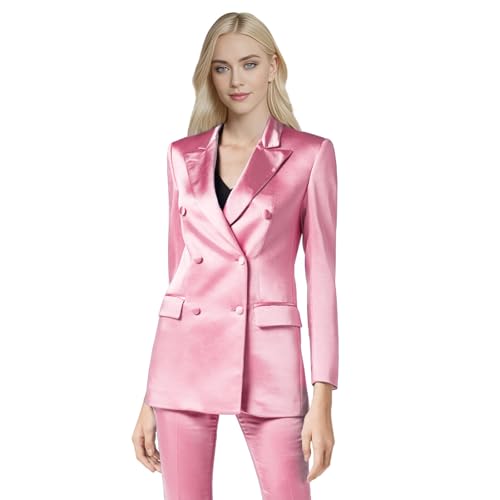 TIANMEI 2 Piece Womens Satin Suit Double Breast Suits for Women Casual Dressy Outfits Slim Fit Jacket Pant Womens' Tuxedo Set