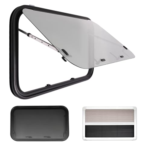 DIFU Fenêtre de caravane - 900 x 550 mm - Certifié ECE 43R - En verre trempé - XL - Avec moustiquaire et store - Protection contre les insectes