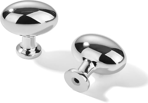 khtumeware 6 Pack 1-3/8 inch(35mm) Vibrant Polished Chrome Cabinet Knobs Dresser Knobs Oval Drawer Knobs Kitchen Cabinet Hardware Egg Knobs for Dresser Drawers