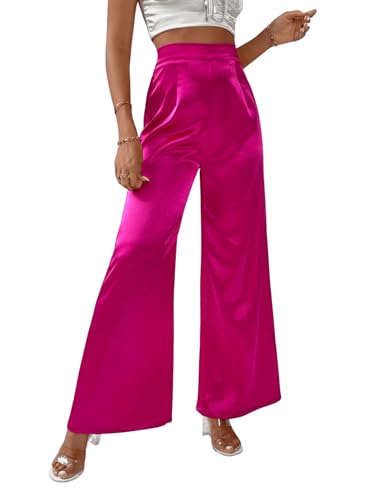 WDIRARA Women's Wide Leg High Waisted Zip Fly Flowy Loose Pants Elegant Party Pants