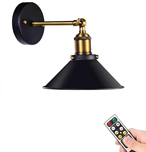 lampa svart industriell led vägglampa Batteridriven trådlös vägglampa med fjärrkontroll, sladdlös vägglampa Retro väggdekor Konst Bildbelysning för sovrum Dresser Badrum Loft Vardagsrum