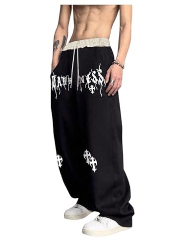 Boy's Y2k Sweatpants Baggy Graphic Sweatpants Gothic Wide Leg Stacked Track Pants Streetwear