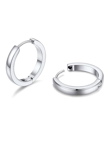 PROSTEEL Hoop Earrings for Men 16mm Stainless Steel Small Silver Huggies Hoop Earrings Hypoallergenic & Waterproof Earring Jewelry with Gift Box