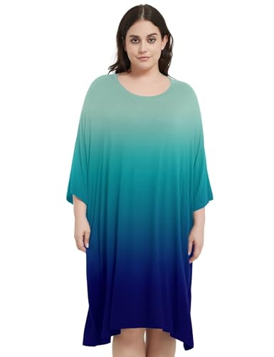 Image of KFUBUO Plus Size Nightgowns for Women Oversized Sleep Tshirts Dress Short Sleeves Sleepwear With Pocket Fit S-5XL