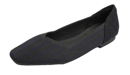 Women's Knit Ballet Flats Casual Square Toe Walking Flats Shoes Comfortable Dressy Flat Shoes Outdoor Mary Jane Shoe 2025
