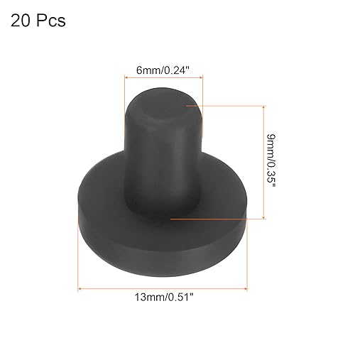 Image of UXCELL High Temp Silicone Plug Mount - Dia 6mm /0.23 inch T-Shaped Solid Rubber Stopper - Hole Plugs for Powder Coating & Plating - Waterproof & Sealing - Black Pack of 20 (OD 13mm)