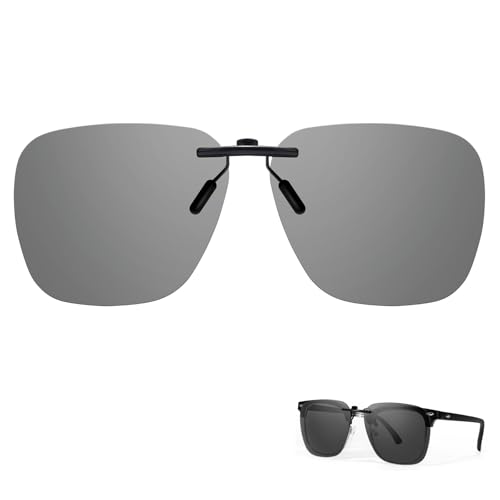TJUTR Photochromic Clip On Flip Up Sunglasses Over Prescription Glasses, Polarized UV400 Protection Sun Glasses for Women Men