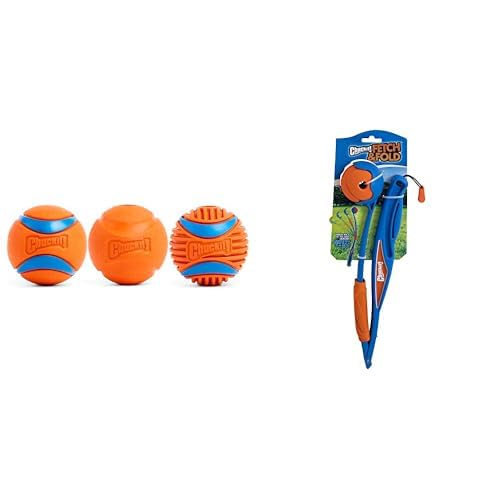 Chuckit Dog Ball Bundle - 3 Medium 2 5-inch Fetch Balls Ultra Rugged High-Bounce with 18M Fold Fetch