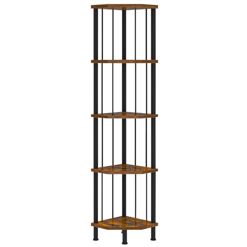 HOOBRO Estantería Rinconera de 5 Niveles, Librería de 148 cm de Altura, Estantería Esquinera para Plantas Abierta, para Sala de Estar, Estudio, Dormitorio, Cocina, Marrón Rústico y Negro EBF93CJ01