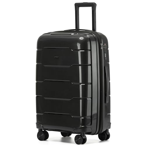CRUW Medium 24" Checked Luggage 56x45x29cm + Expandable Hold Baggage (64/80 Liters) Polypropylene Suitcase TSA Approved Lock 8 Silent Spinner Wheels Lightweight Suitcases Airline-Approved Travel