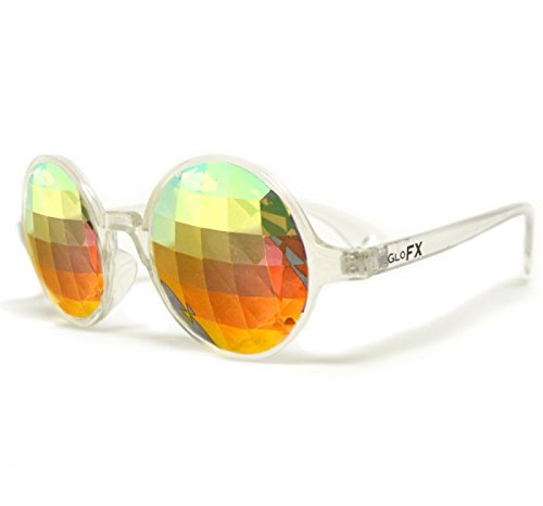 GloFX Clear Kaleidoscope Glasses - Rainbow Lens Bug Eye - Flat Back