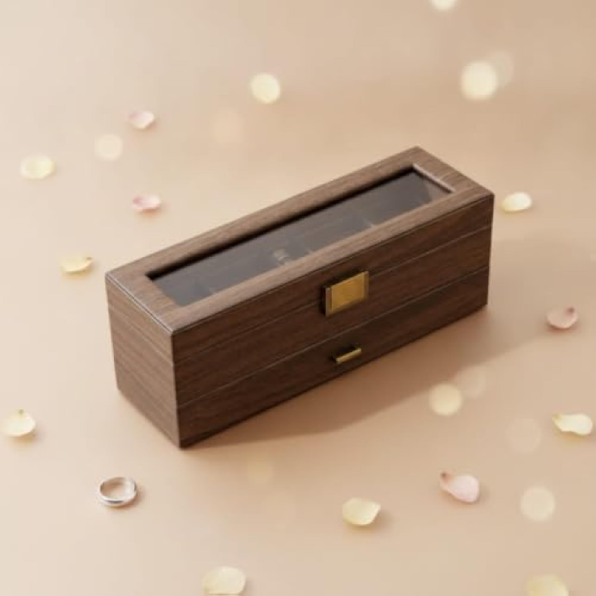 6-Slot Wooden Watch Display Case with Glass Lid