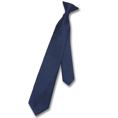 Vesuvio Napoli Boy's Clip-On Necktie Solid Navy Blue Color Youth Neck Tie #TOP12
