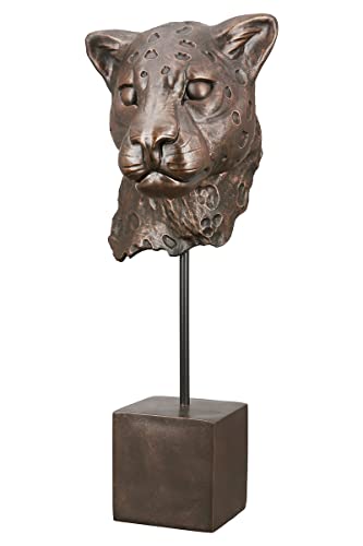 Casablanca - Figura Decorativa de Escultura de Leopardo Cabeza sobre Base XL – Estatua de Cabeza de Animal 3D de Resina – Color: Bronce Altura 46 cm