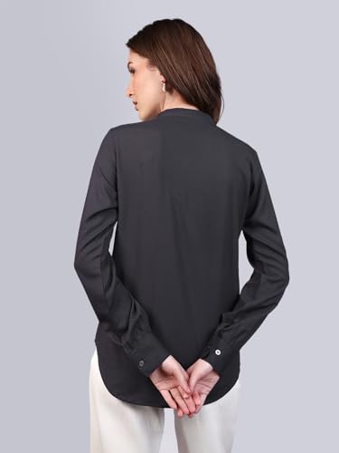 Image of Urbano Fashion Women's Modal Viscose Full Sleeve Regular Fit Casual Solid Shirt with Mandarin Collar