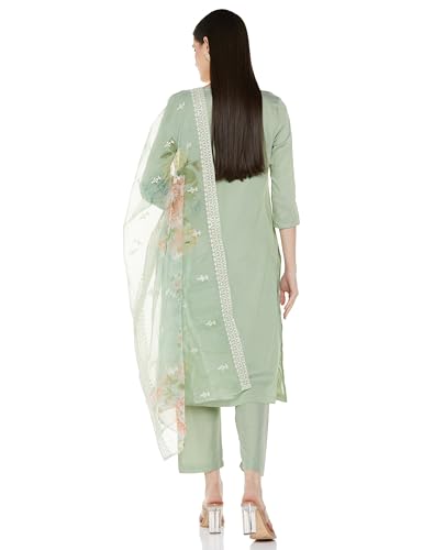 Image of Amazon Brand - Myx Women Embroidered Kurta Pant Set with Organza Dupatta | Viscose,Rayon (Available in Plus Sizes)