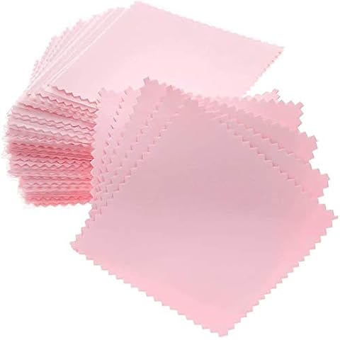 Fanshiontide 50 Pcs Soft Jewelry Cleaning Cloth Silver Pink Jewellery Polishing Cloths Pearl Cleaner Cloth for Sterling Silver Gold Platinum Cover