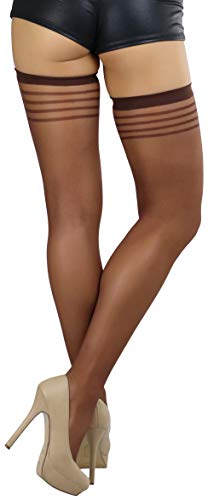 Image of ToBeInStyle Women's Pack of 6 Top Stripe Band Sheer Thigh High Stockings