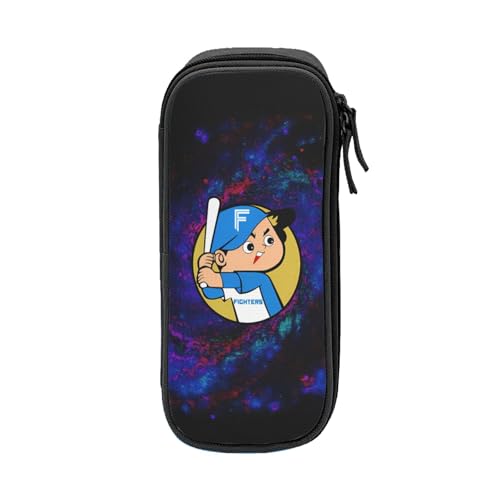 For 北海道日本ハムファイターズ ペンケース 筆箱 2層 文具ポーチ 大容量 おしゃれ 学生用 大人 通学 通勤 多機能 誕生日 Black