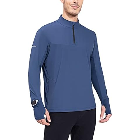 BALEAF Running Tops for Men Long Sleeved Quarter Zip Quick Dry Breathable Gym Walking Hiking Golf Shirts with Zip Pockets Blue 2XL Cover