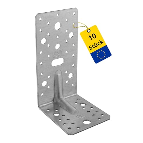 DMX - Winkelverbinder 172x105x90 - Schwerlastwinkel 10 Stück - Winkel Metall mit Sicke - Lochwinkel - Bauwinkel - Holzverbinder - Balkenwinkel - Eckwinkel - Möbelverbinder - Montagewinkel KP