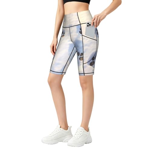 Short de yoga asbwuo avec poches latérales et motif pattes