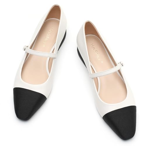 Image of Women's Comfortable Leather Mary Jane Flats Walking Shoes Cute Business Casual Dress Work Shoes